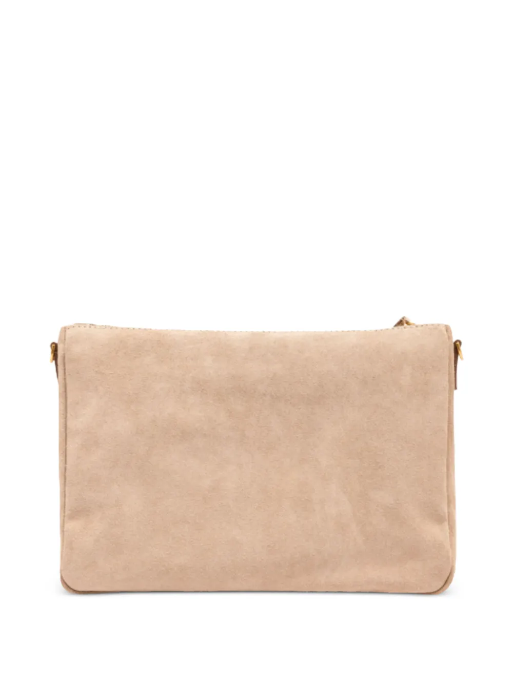 GIANNI CHIARINI Nora medium suède clutch met logoplakkaat Beige