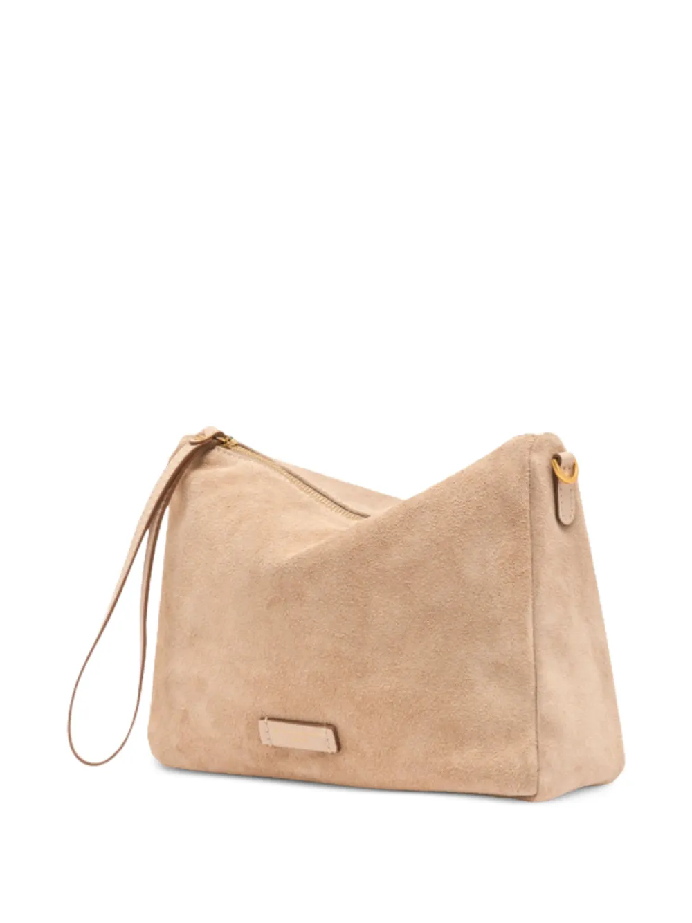 GIANNI CHIARINI Nora medium suède clutch met logoplakkaat Beige