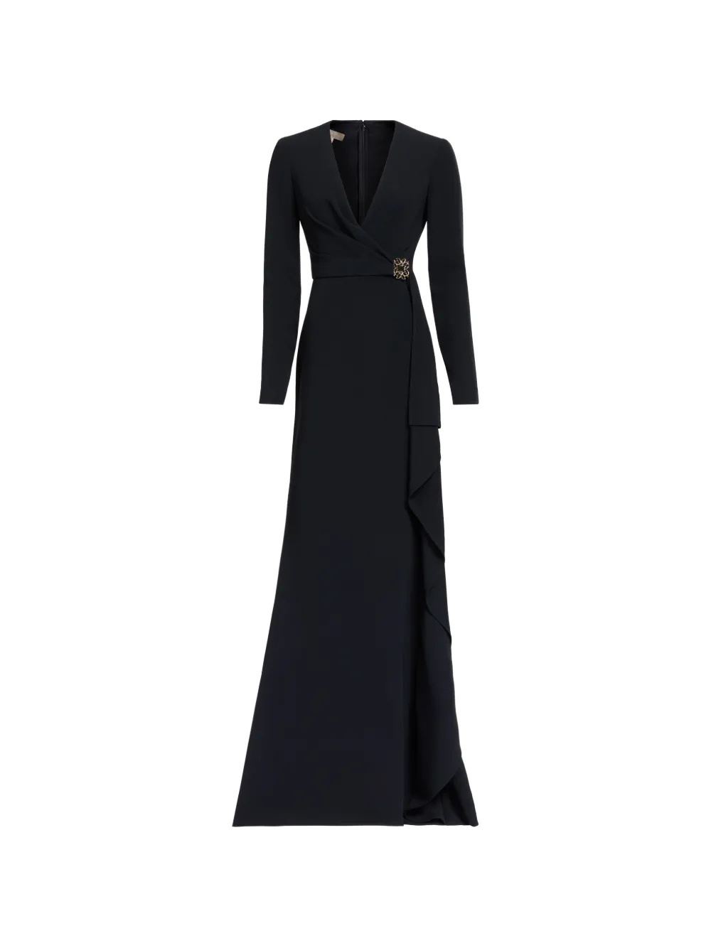 Elie Saab V-neck ruffled-trim maxi dress - Nero