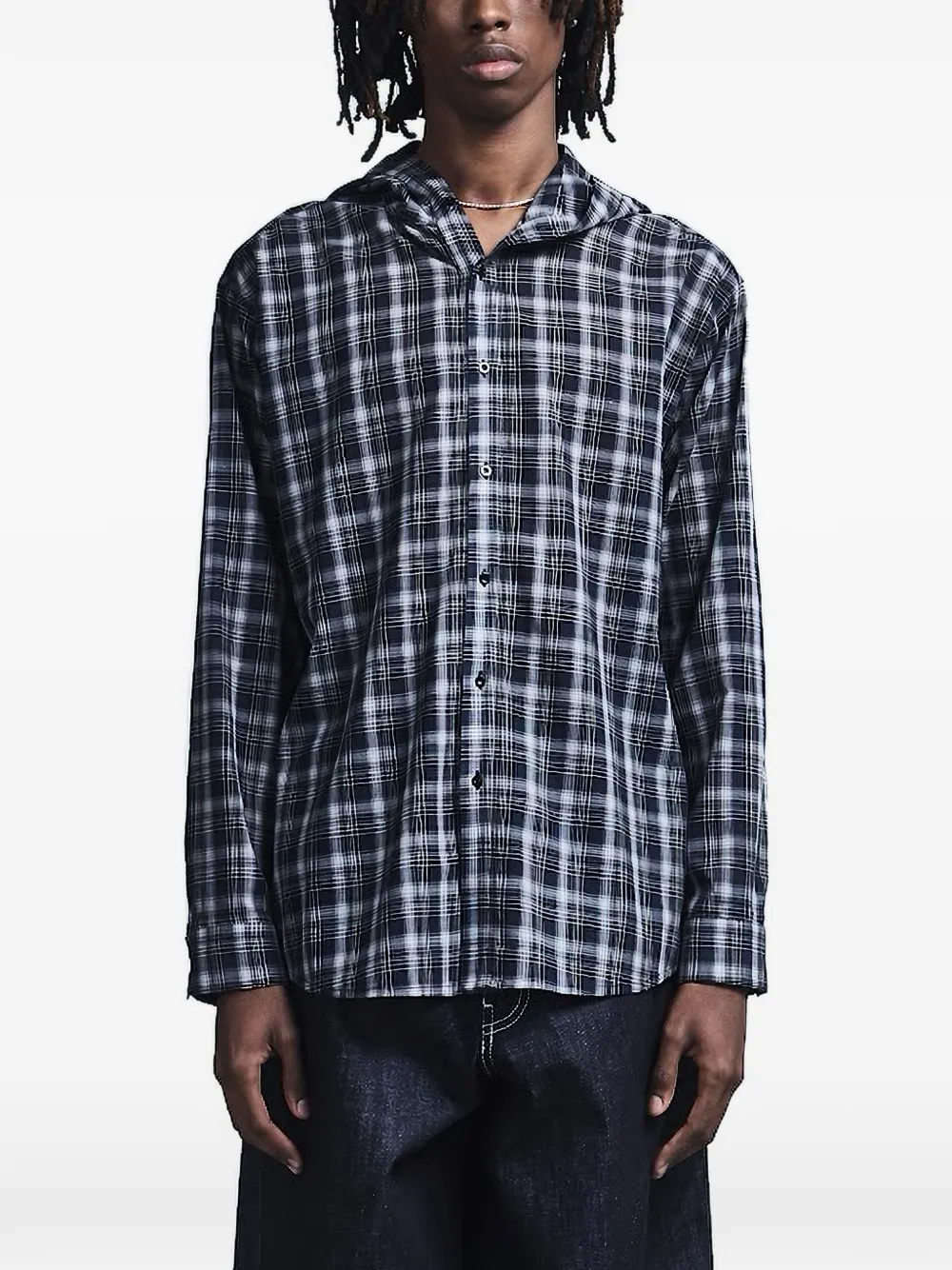 Saul Nash check-print hooded shirt - Nero