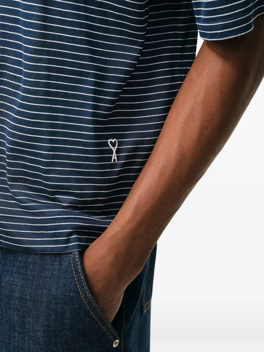 AMI Paris Ami de Coeur gestreept poloshirt Blauw