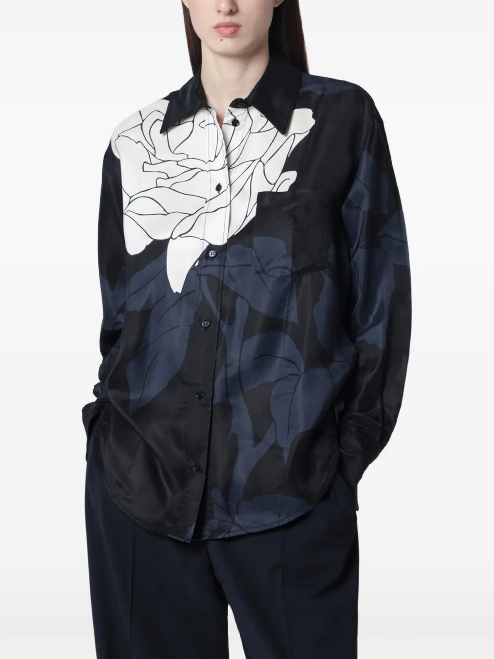 Victoria Beckham floral-print pyjama shirt - Nero