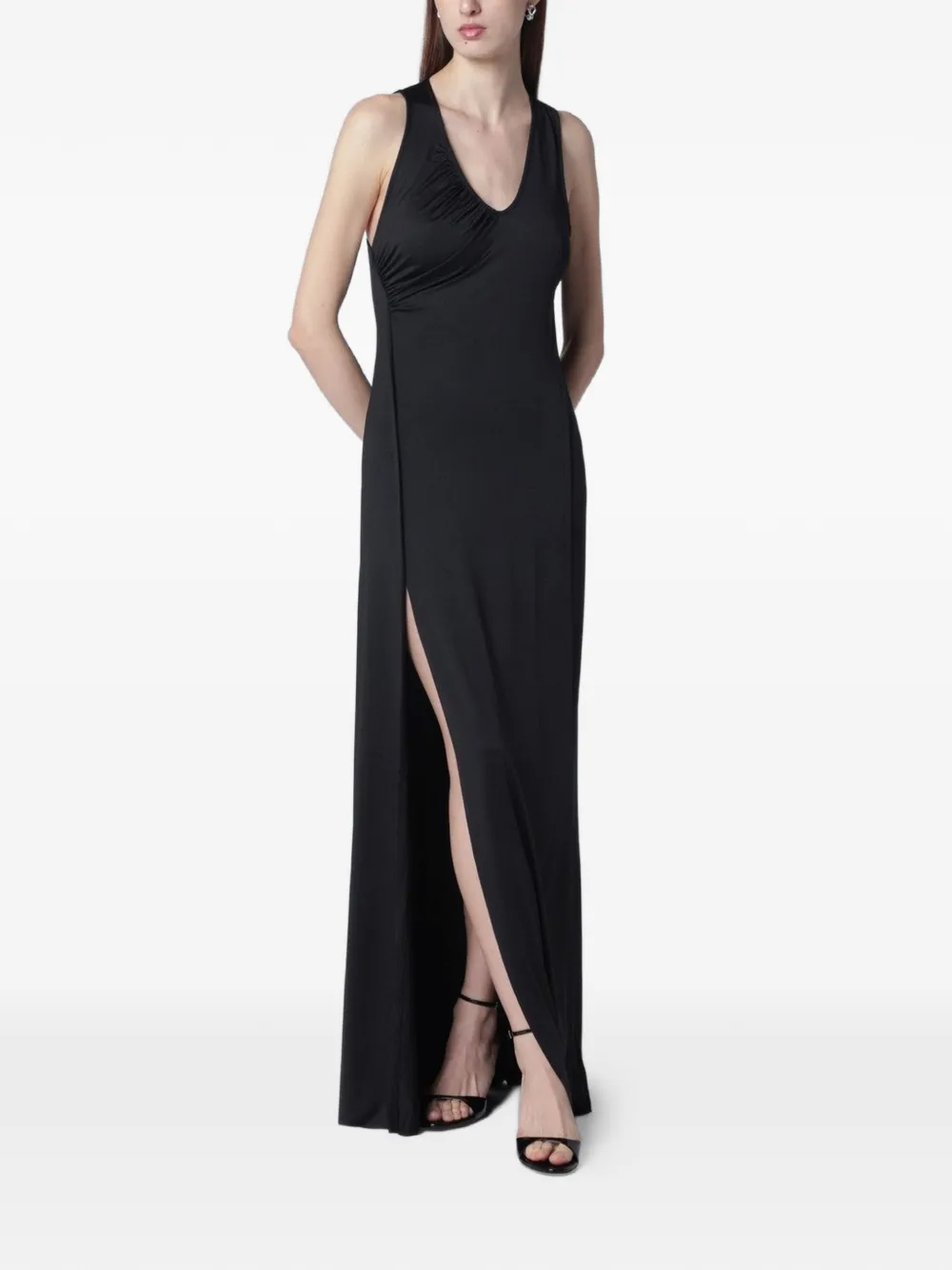 Victoria Beckham gathered slit-detail scoop-neck dress - Nero