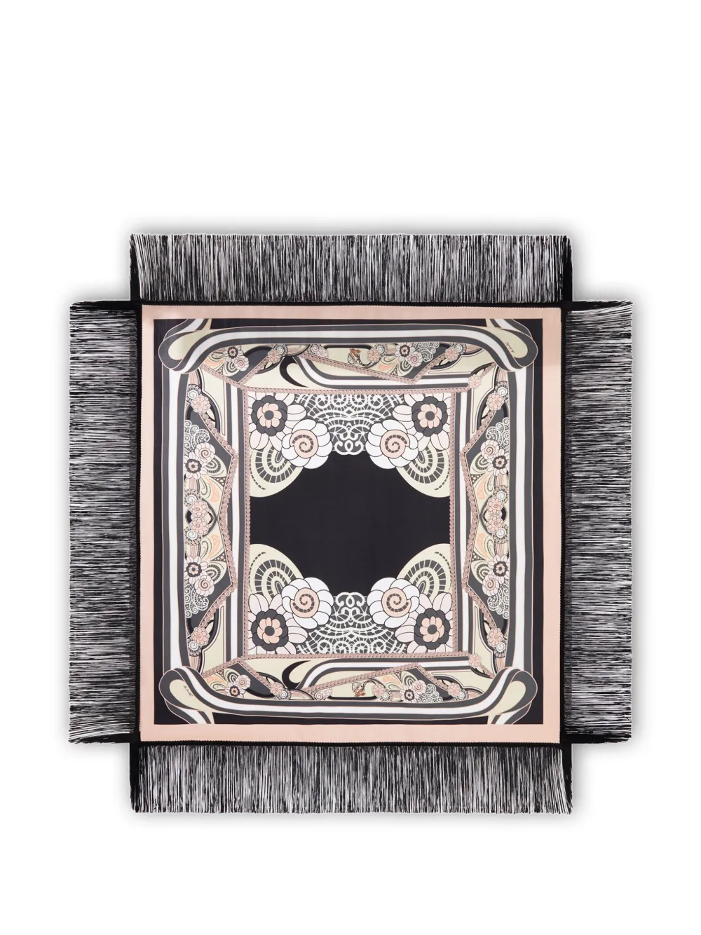 La DoubleJ fringed floral-pattern scarf - Nero