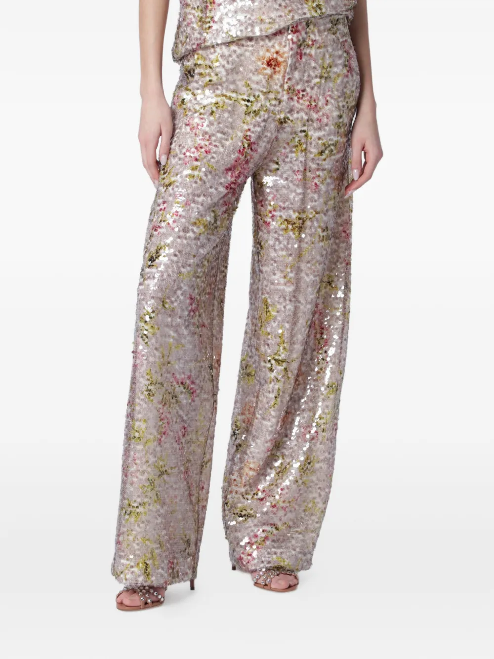 Alberta Ferretti sequin-embellished floral-print trousers - Toni neutri
