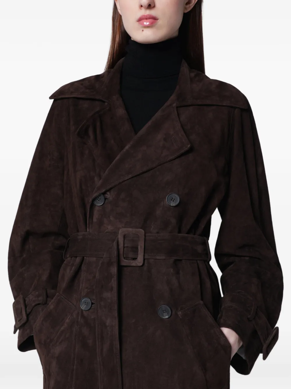 Sword belted double-breasted trench coat - Marrone
