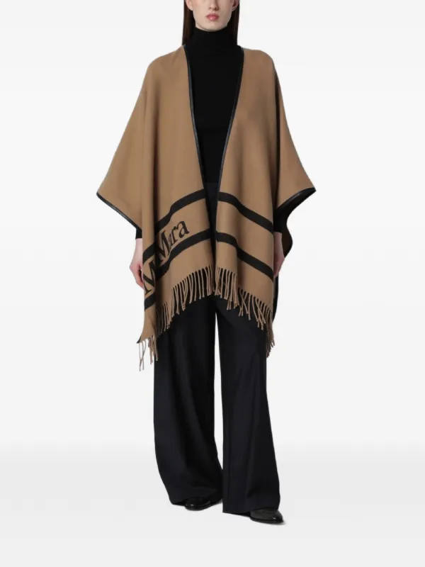 Max Mara ロゴジャカード フリンジ ポンチョ | ブラウン | FARFETCH JP
