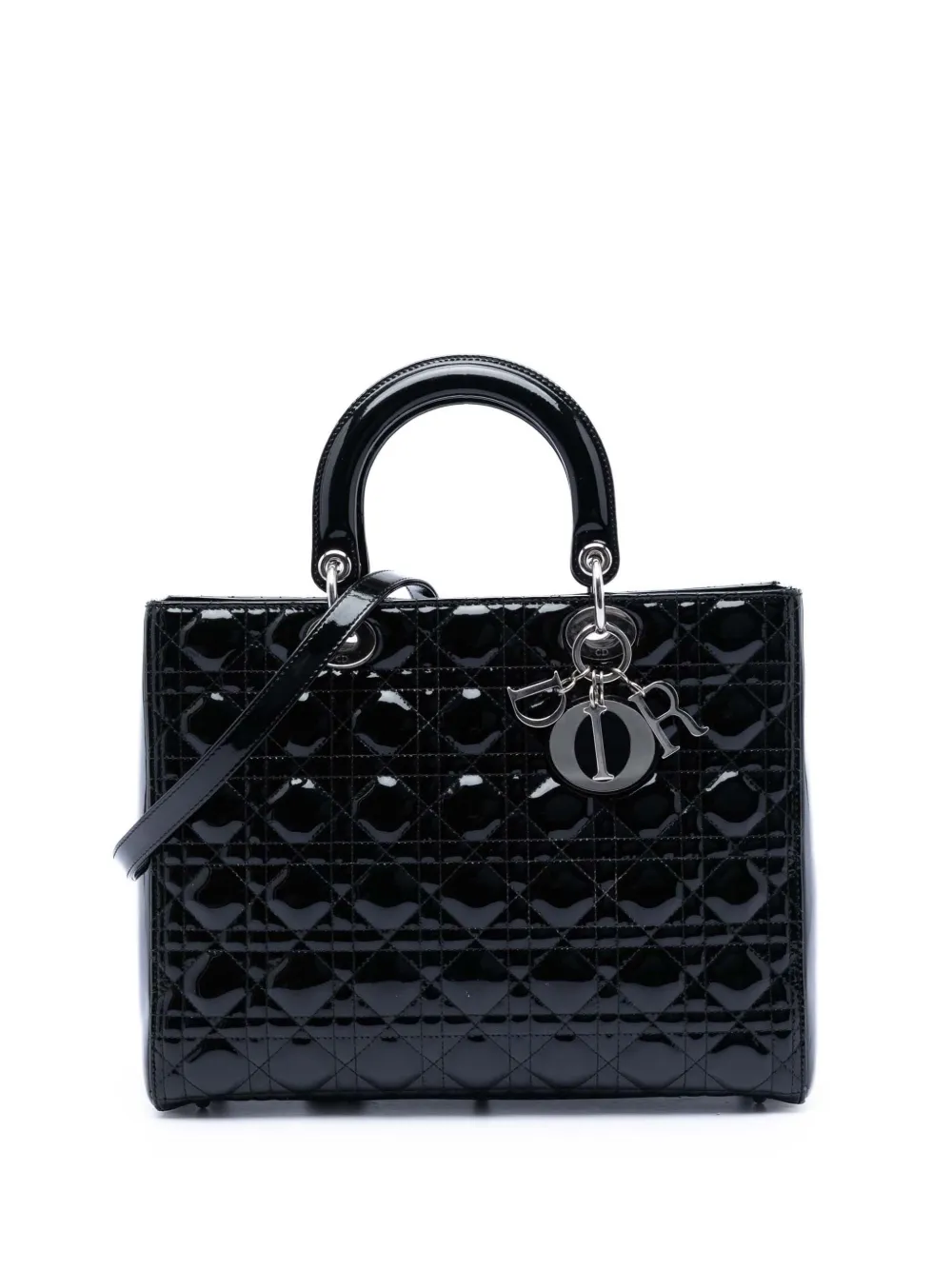 Christian Dior Pre-Owned 2010 Large Patent Cannage Lady Dior satchel - Nero