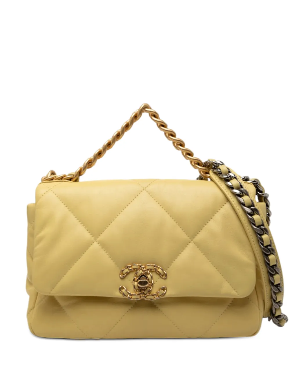 CHANEL Pre-Owned 2020 Medium Lambskin 19 Flap satchel - Giallo