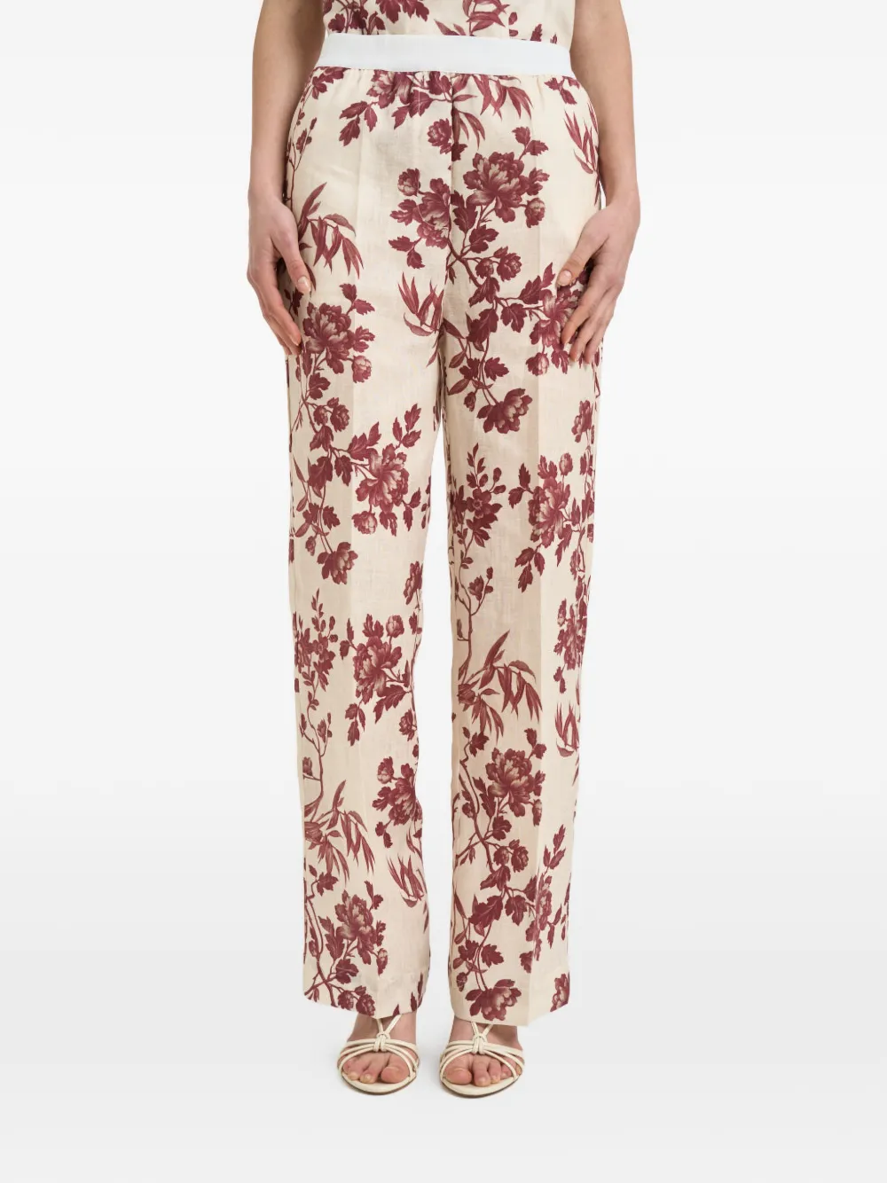 Semicouture Broek met bloemenprint Beige