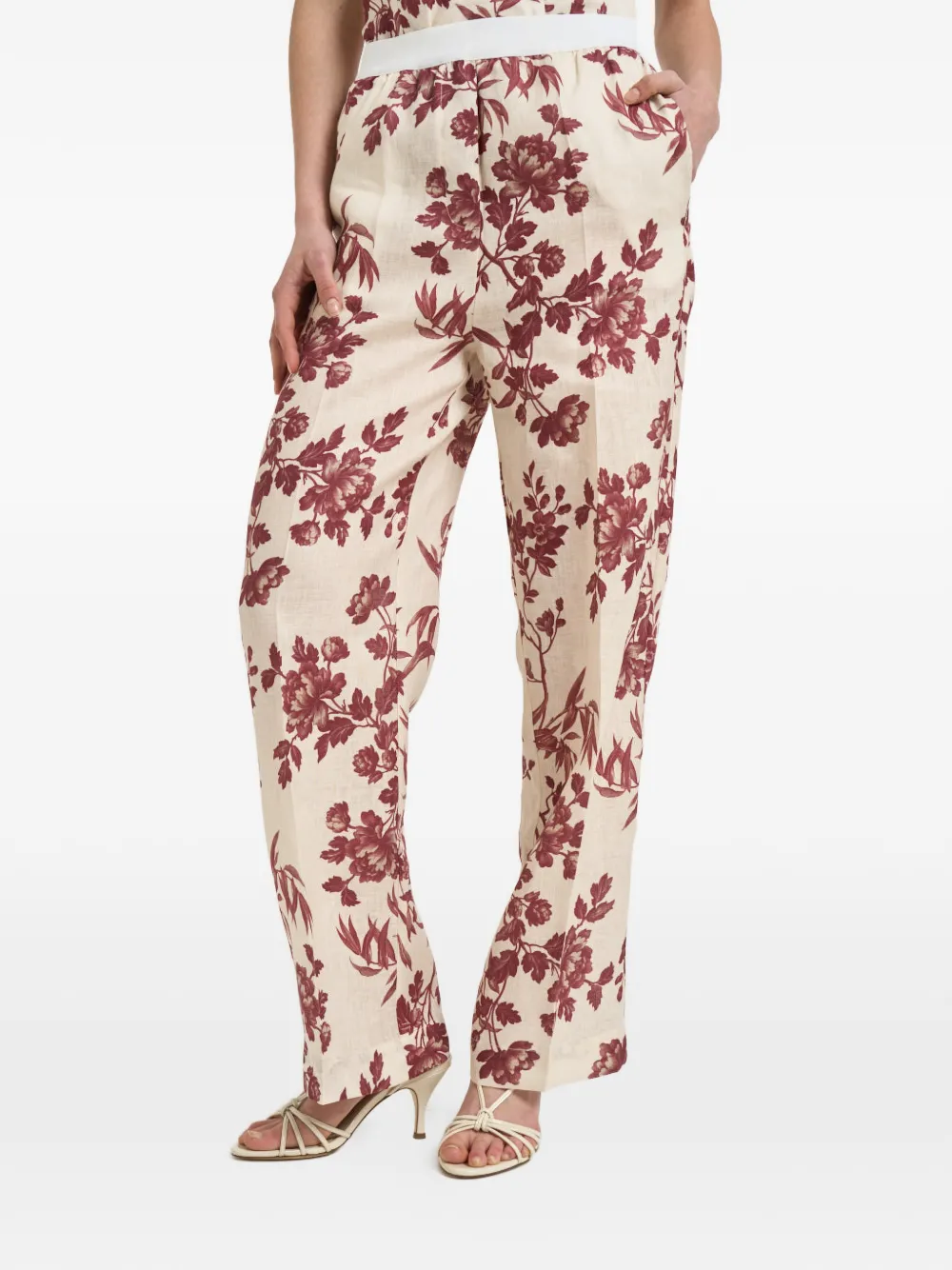 Semicouture floral-print straight-leg trousers - Toni neutri