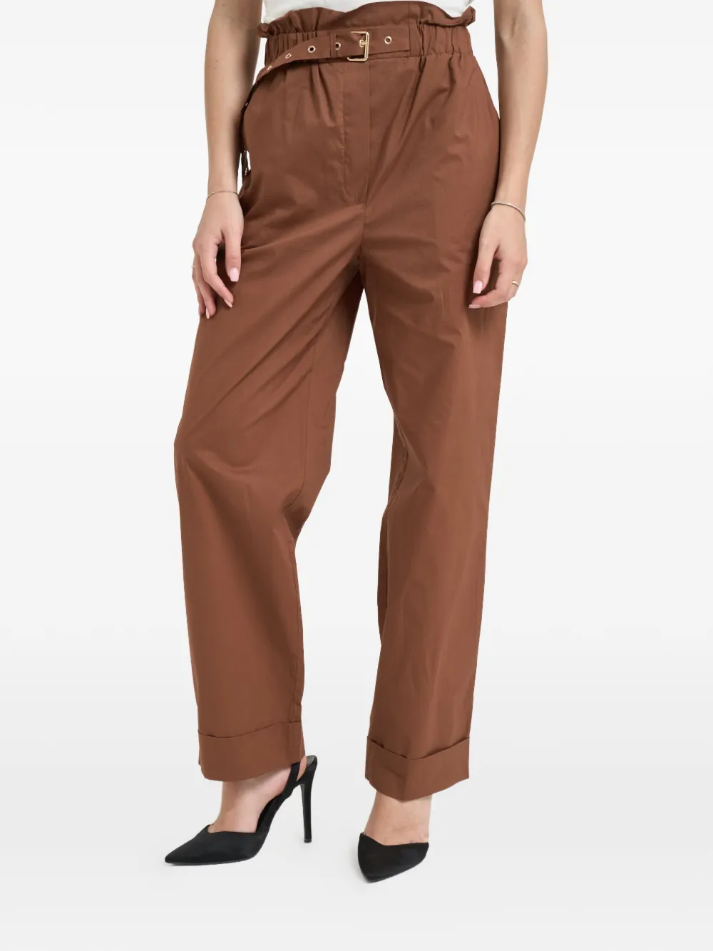 LIU JO belted high-waist trousers - Marrone