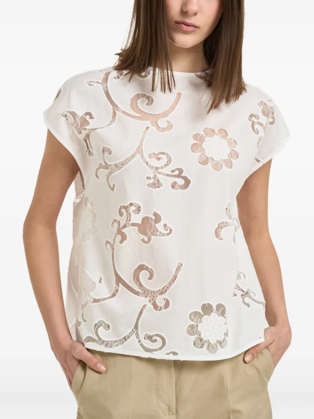 Semicouture Andrea lace-insert cut-out shirt - Bianco