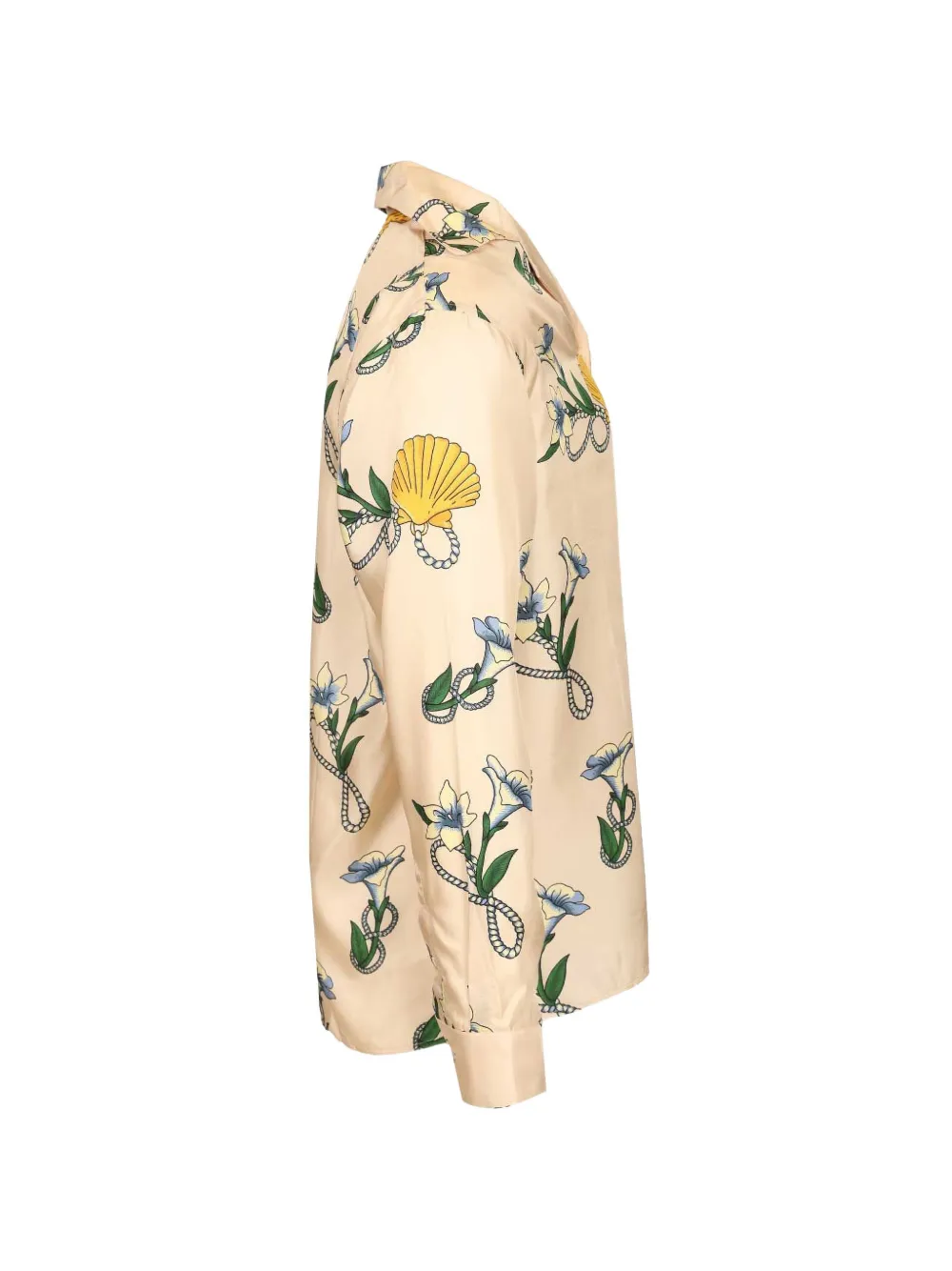 Drôle De Monsieur Zijden overhemd met bloemen- en schelpprint Beige
