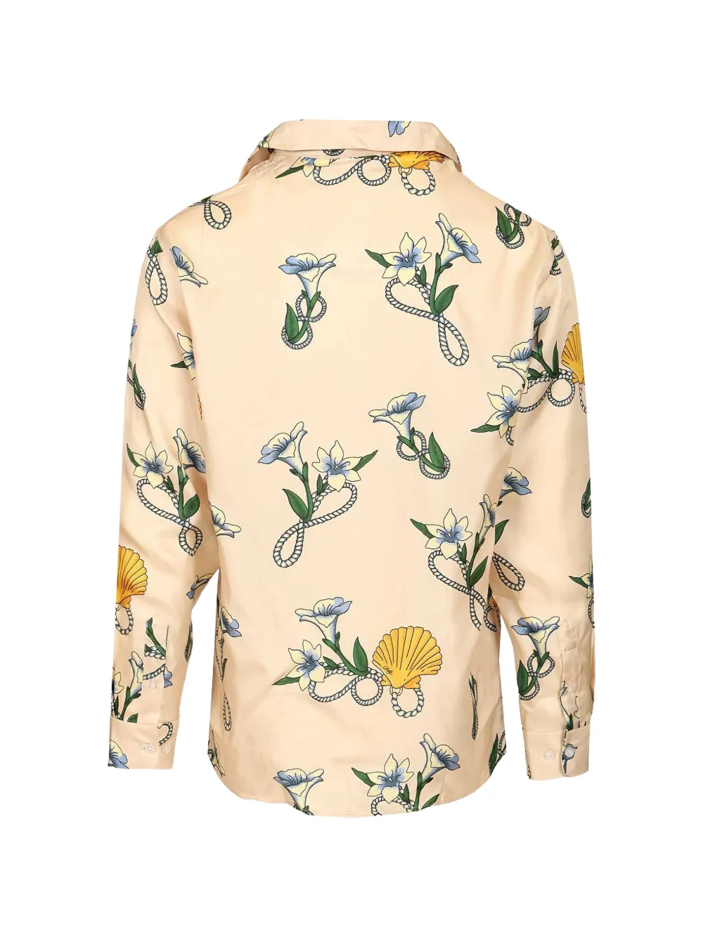 Drôle De Monsieur Zijden overhemd met bloemen- en schelpprint Beige