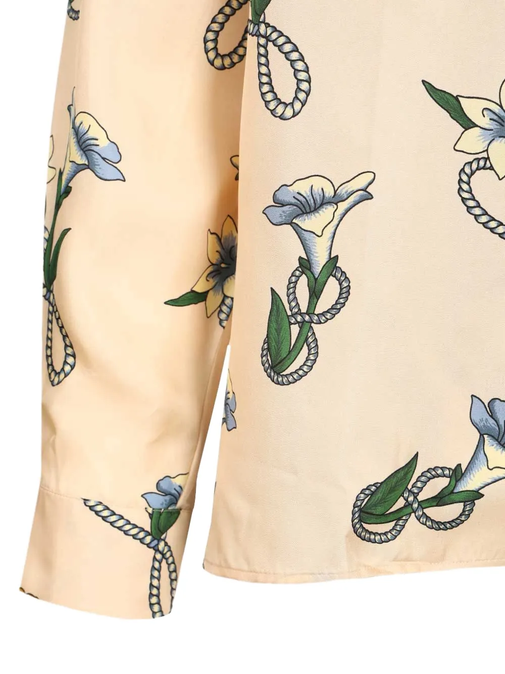 Drôle De Monsieur Zijden overhemd met bloemen- en schelpprint Beige