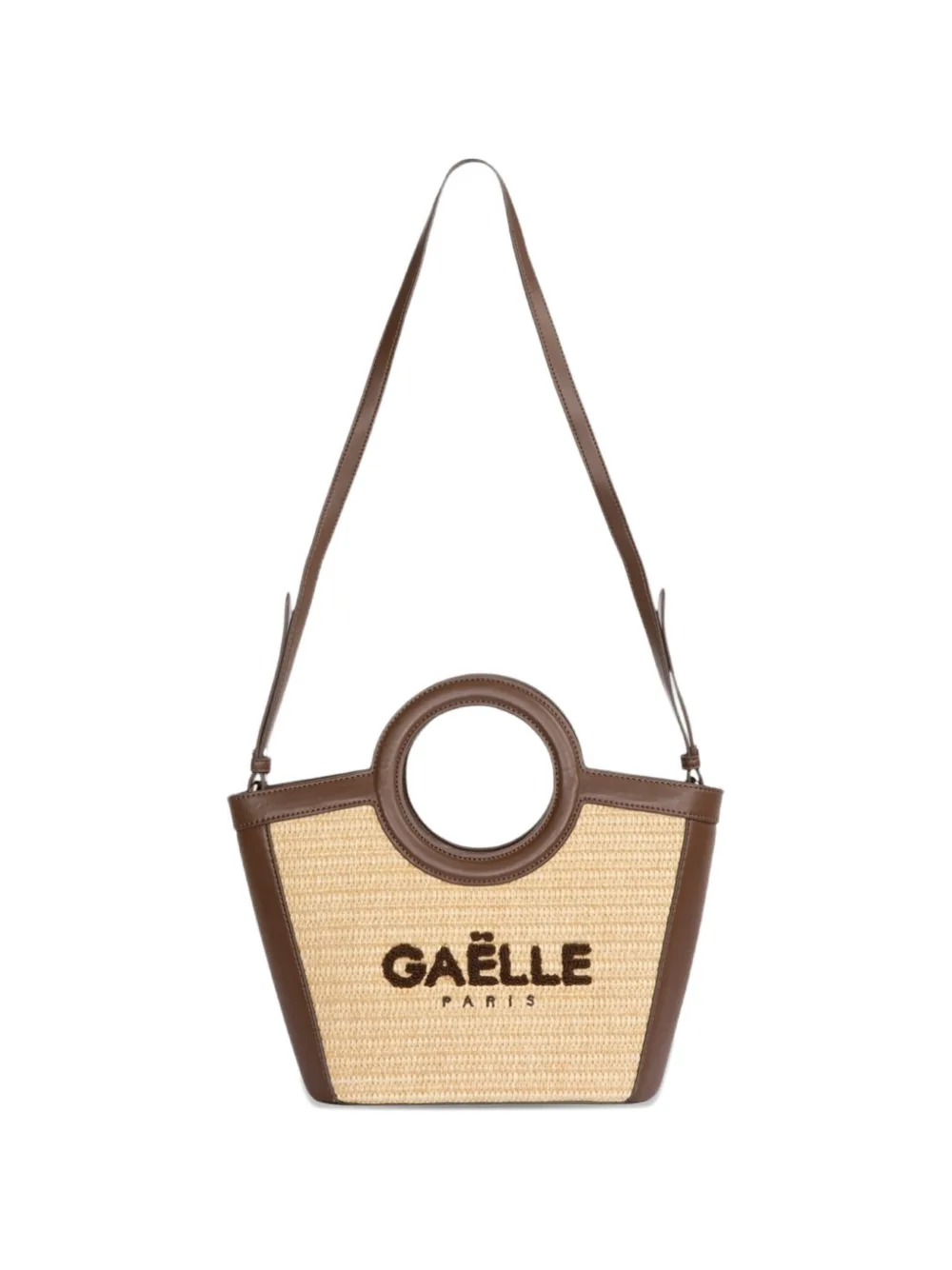 Gaelle Mini Shopper woven-design logo-patch cross body bag - Marrone