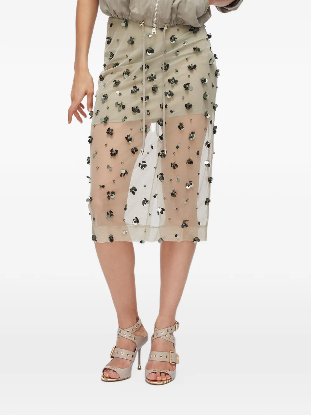 LIU JO Tulen midi-rok met geborduurde bloemen Beige