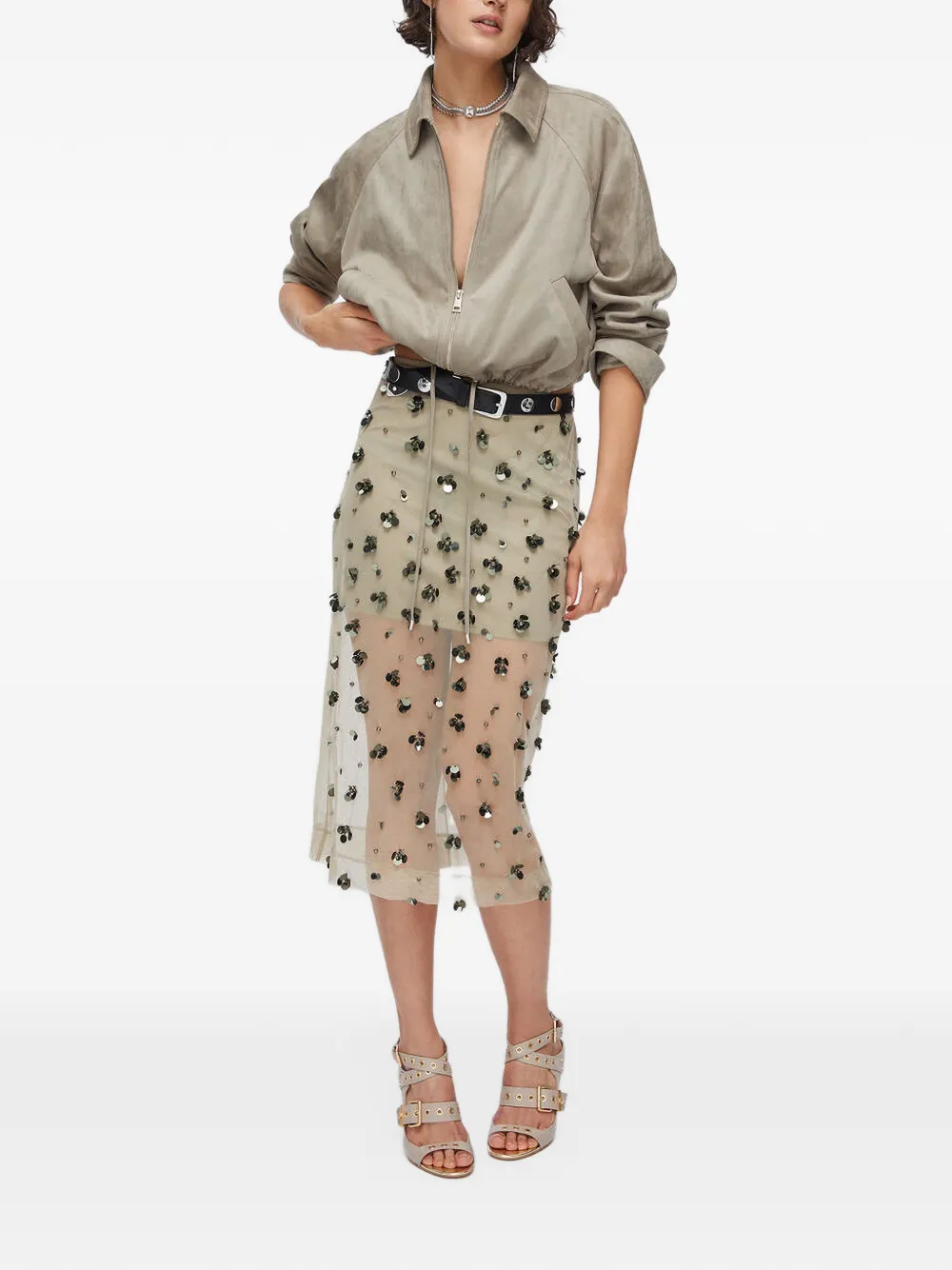 LIU JO Tulen midi-rok met geborduurde bloemen Beige