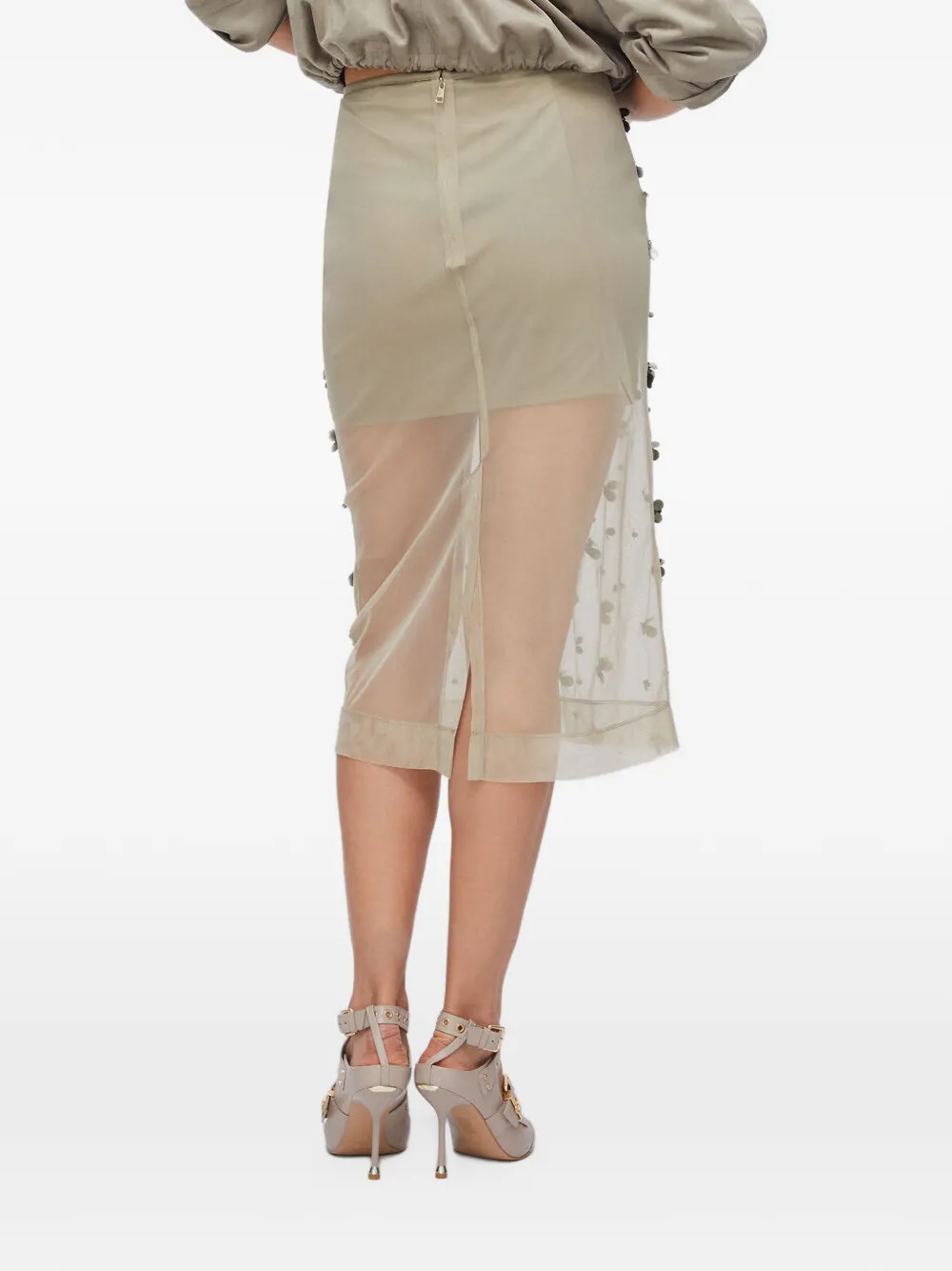 LIU JO Tulen midi-rok met geborduurde bloemen Beige