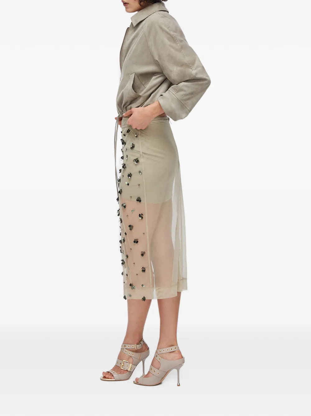 LIU JO Tulen midi-rok met geborduurde bloemen Beige