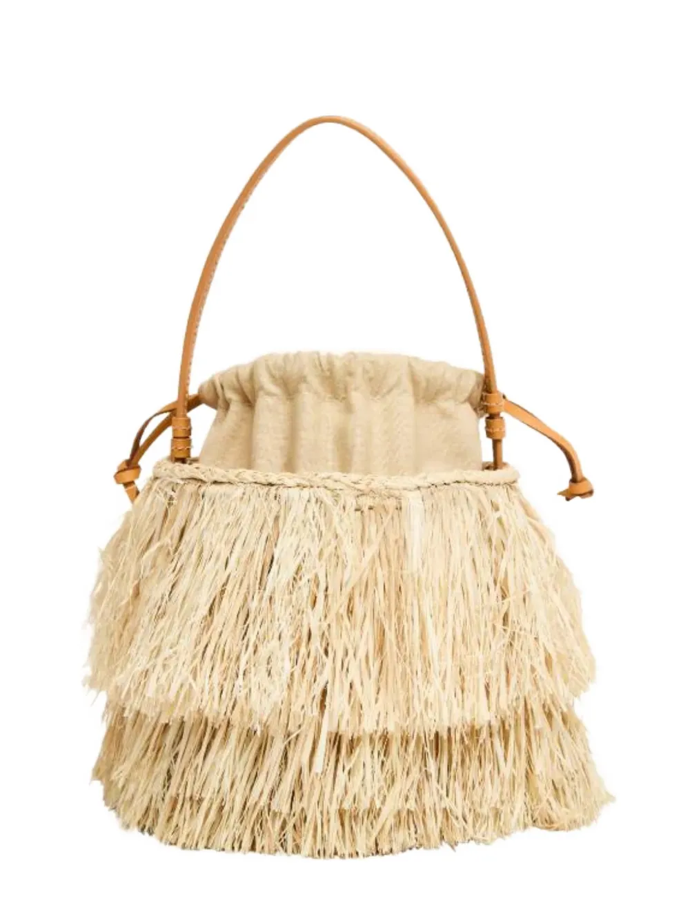 Poolside Harbour Island tiered fringe bucket bag - Toni neutri