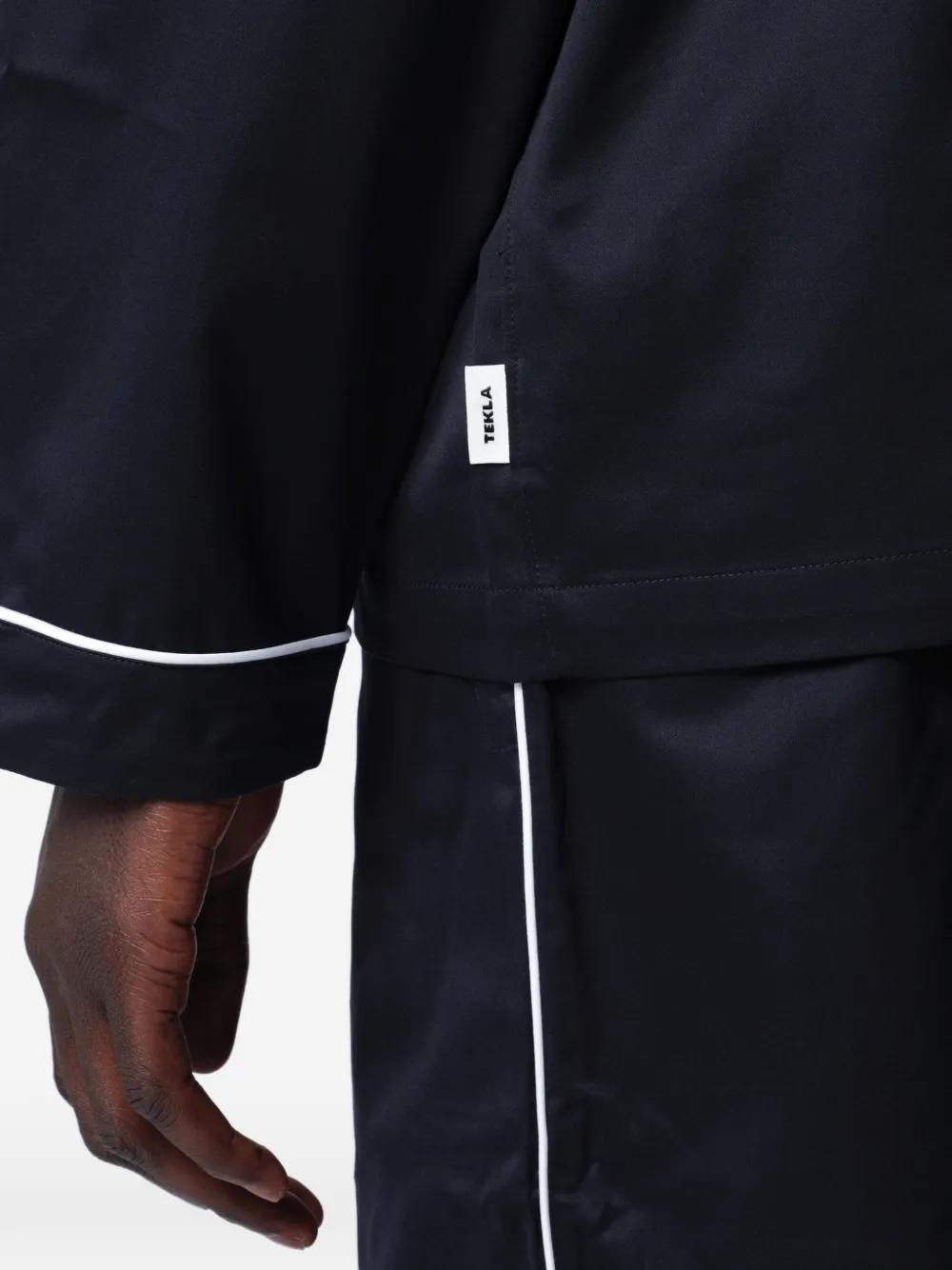 TEKLA Pyjamashirt met contrasterende afwerking Blauw