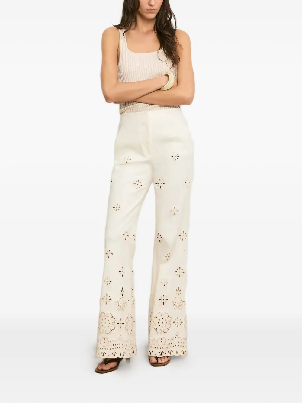 Veronica Beard Komi broek met borduurwerk en ringlet Beige