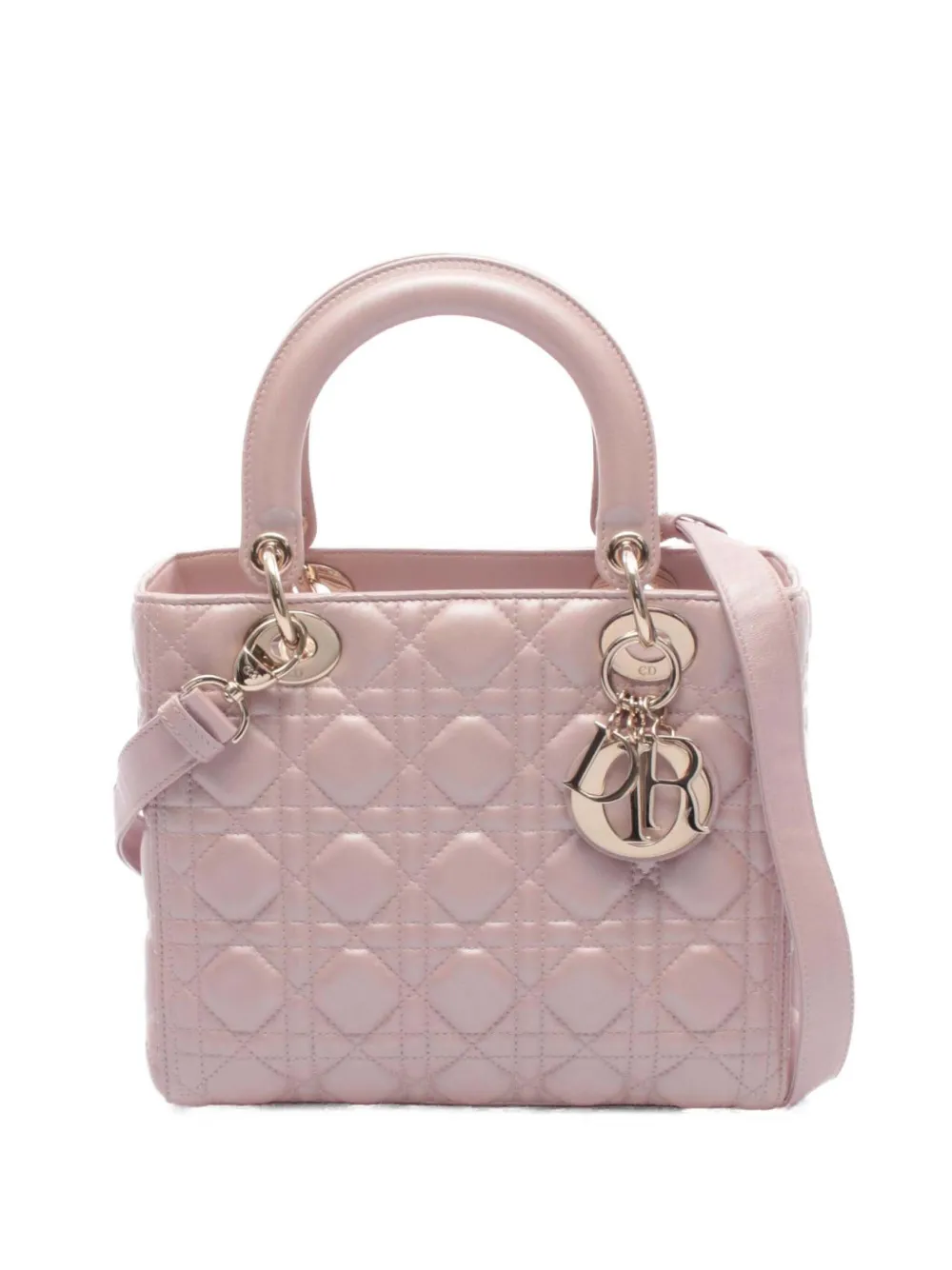 Christian Dior Pre-Owned 2010-2025 Medium Iridescent Lambskin Cannage Lady Dior satchel - Pink