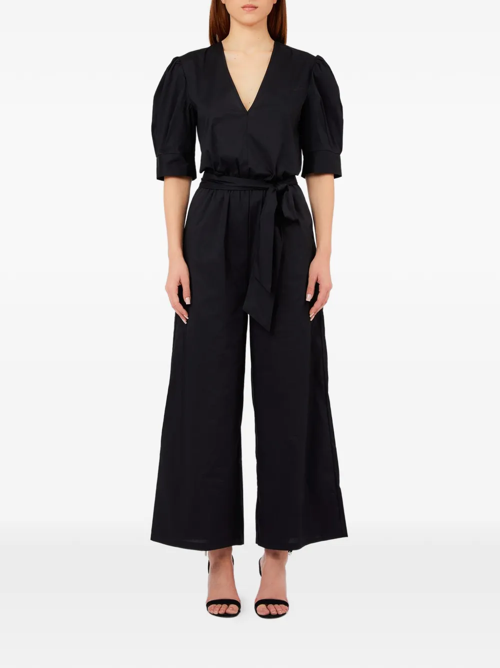 LIU JO puffed sleeve belted jumpsuit - Nero