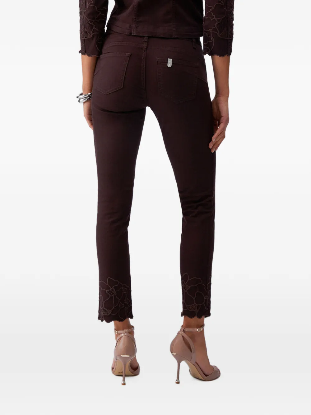 LIU JO Broek met geborduurde bloemen Bruin