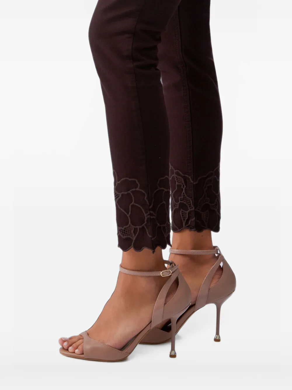 LIU JO Broek met geborduurde bloemen Bruin