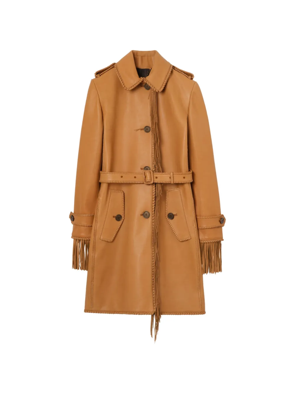 Burberry Cappotto in pelle con frange - Marrone