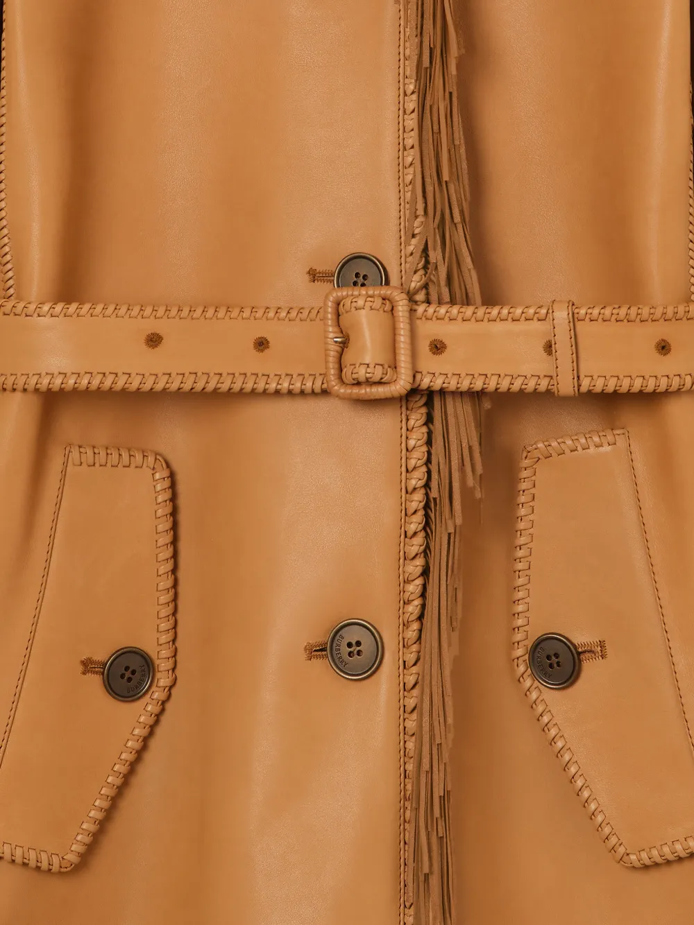 Burberry Leren jas met franje Bruin