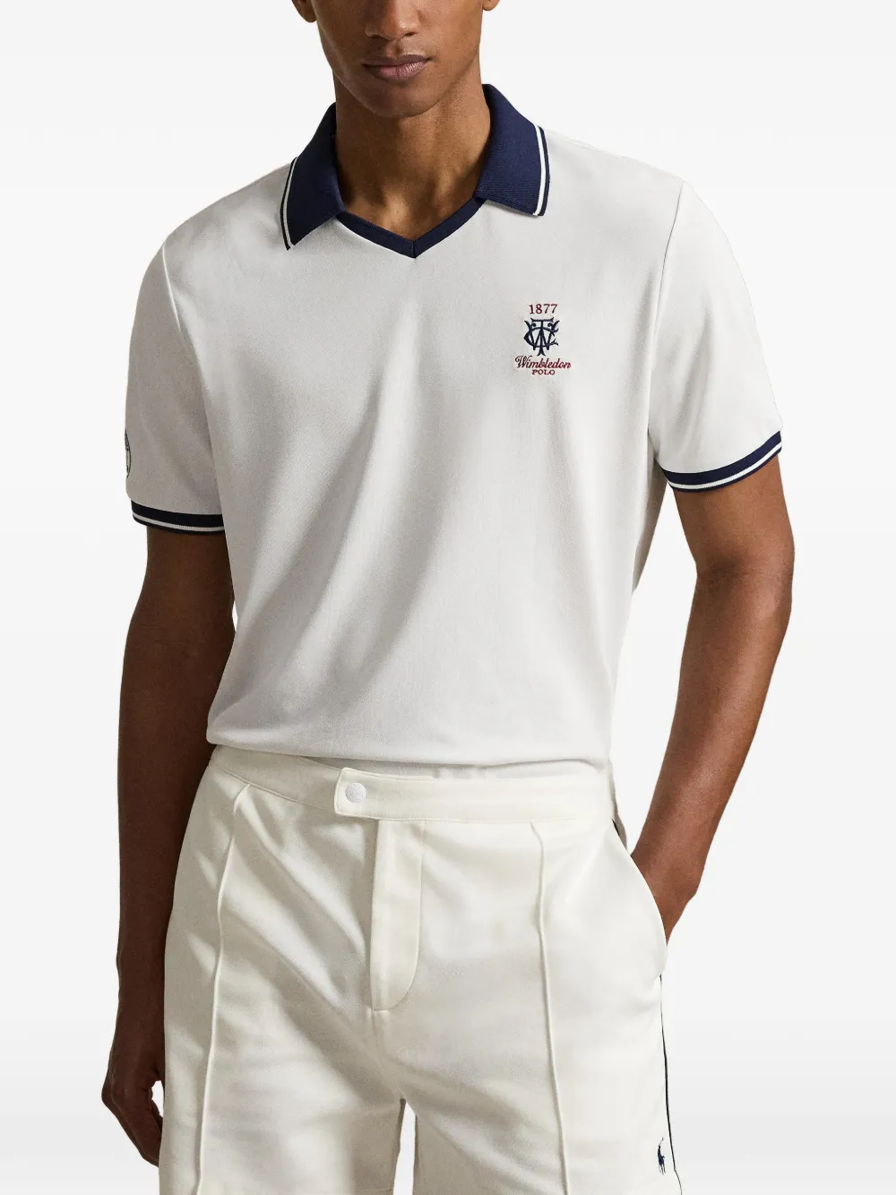 Polo Ralph Lauren x Wimbledon poloshirt met gestreepte afwerking en logo-patch Wit