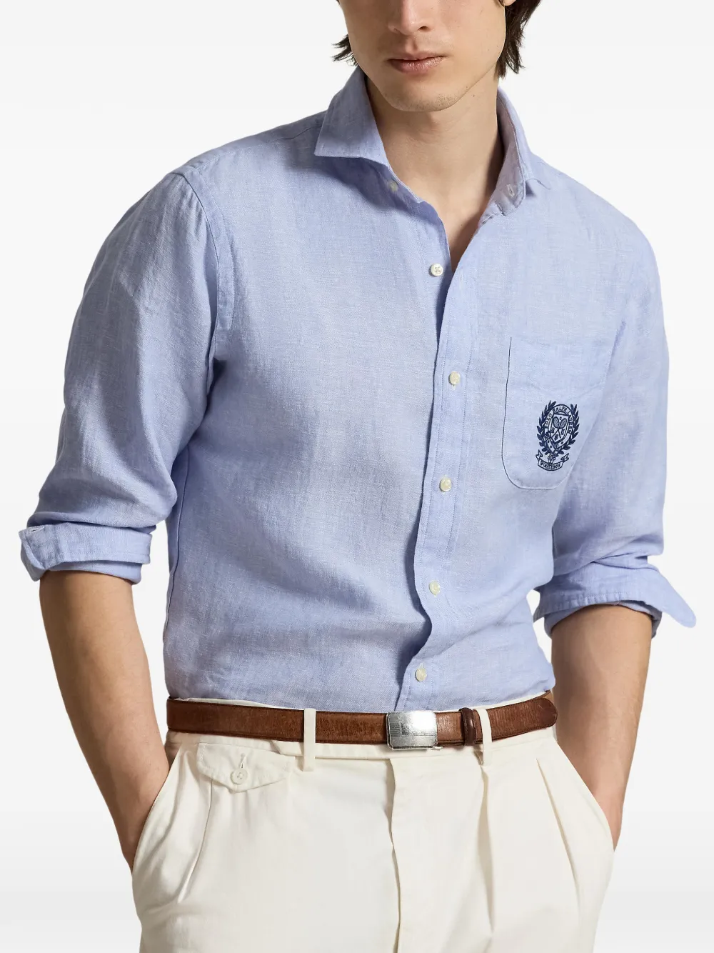 Polo Ralph Lauren Linnen overhemd met geborduurde zak Blauw