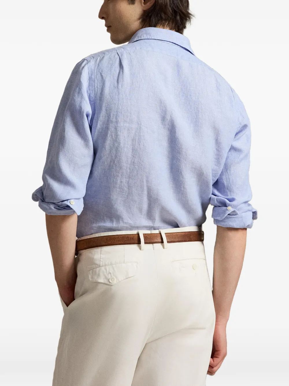 Polo Ralph Lauren Linnen overhemd met geborduurde zak Blauw