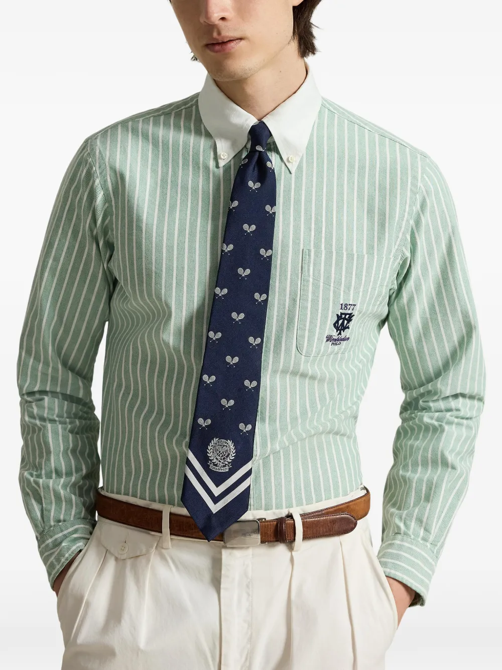 Polo Ralph Lauren Gestreept Oxford overhemd met borduurwerk Groen