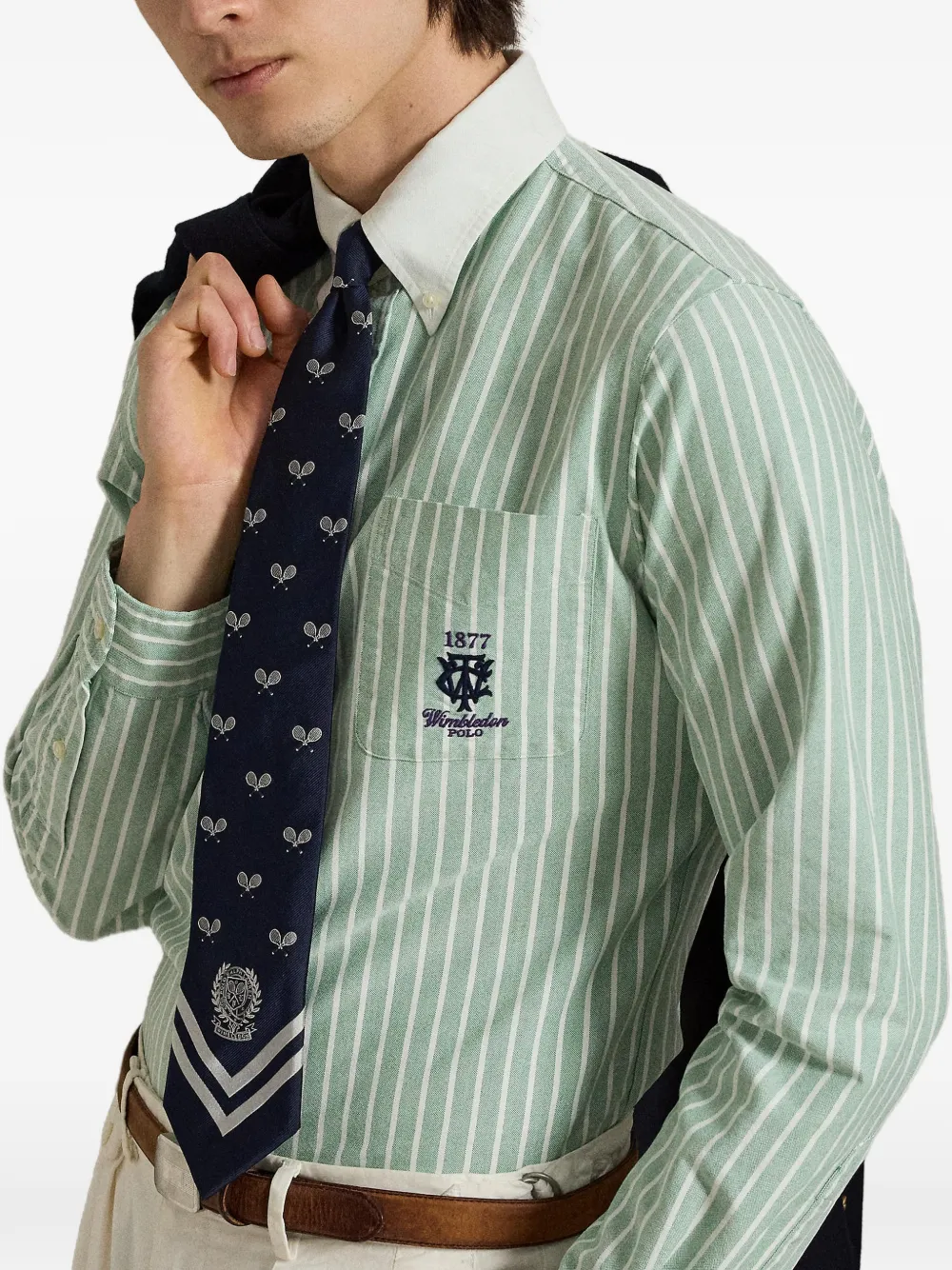 Polo Ralph Lauren Gestreept Oxford overhemd met borduurwerk Groen
