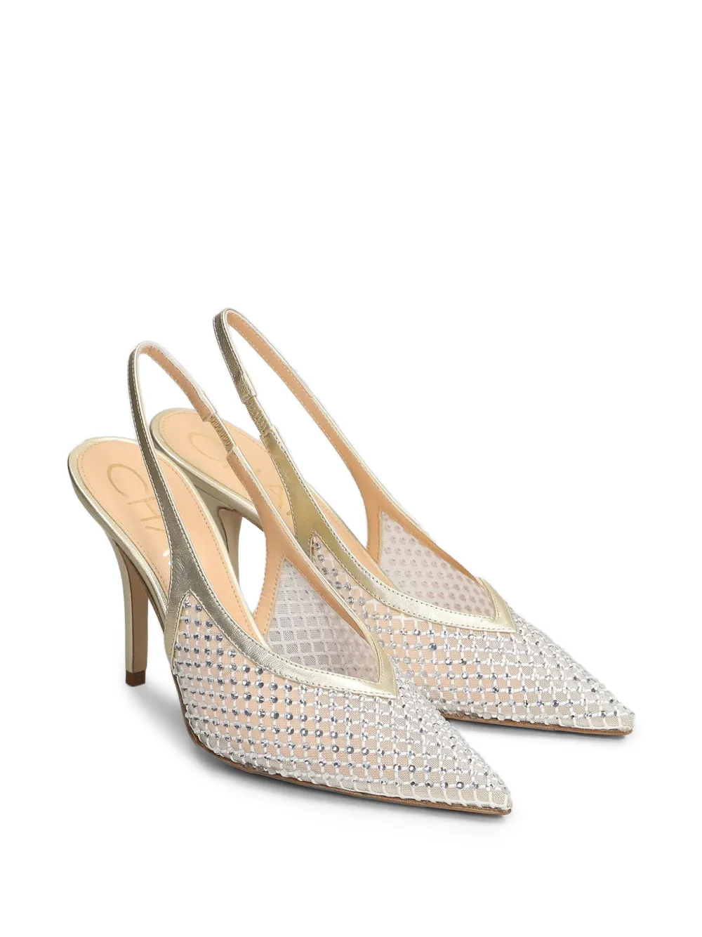 Chantal Leren slingback pumps verfraaid met kristallen Goud