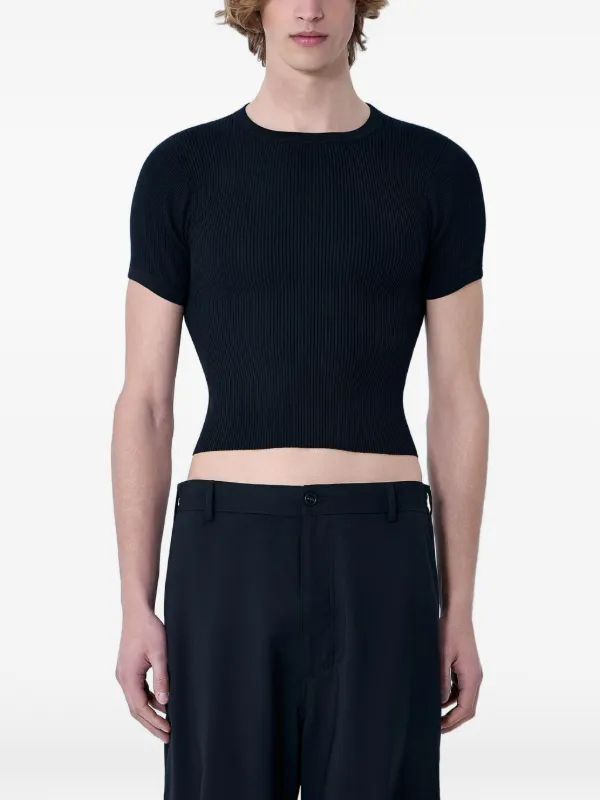 Rier Ribbed Cropped T-shirt in Black