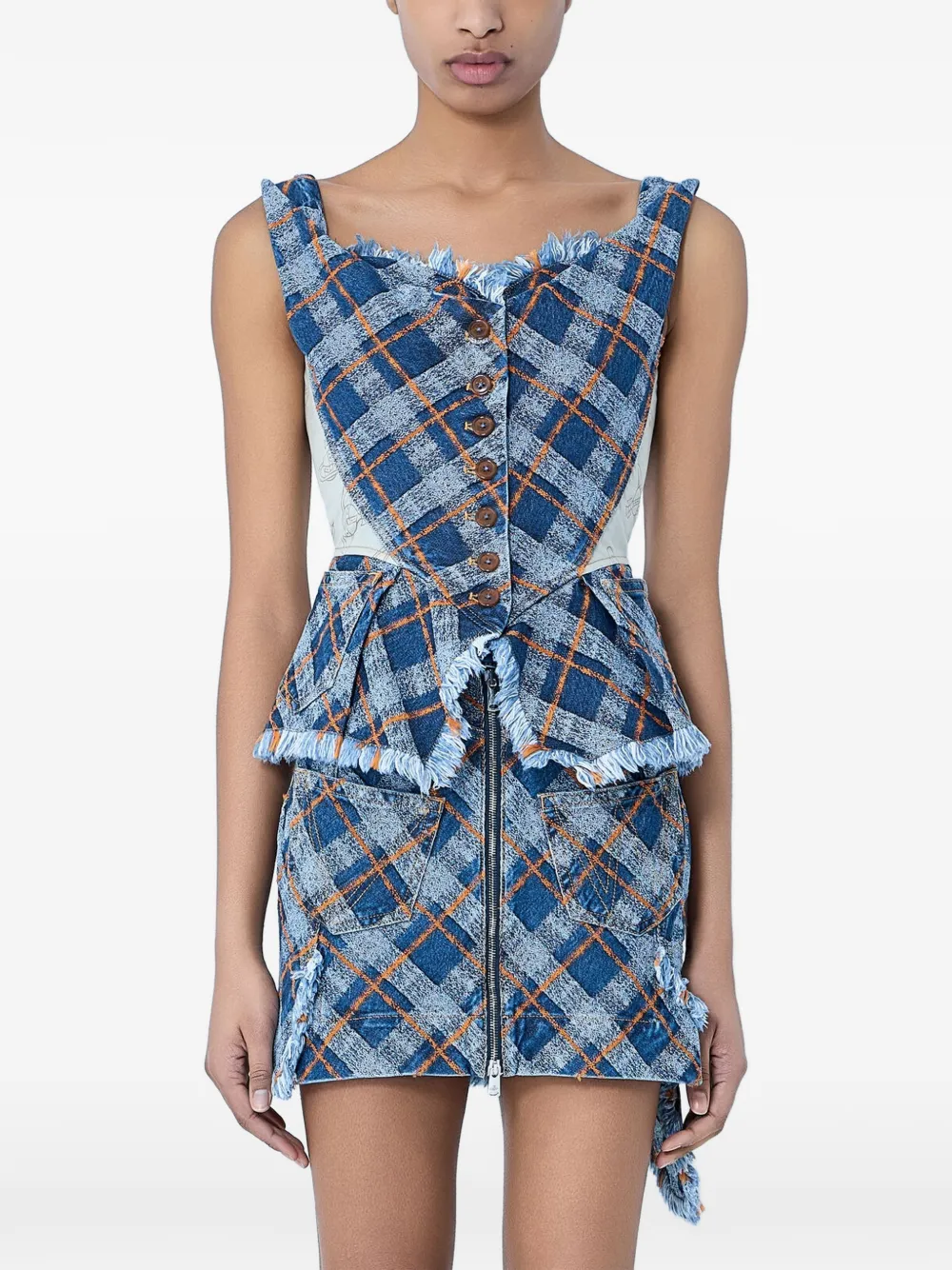 Vivienne Westwood frayed plaid-pattern mini dress - Blu