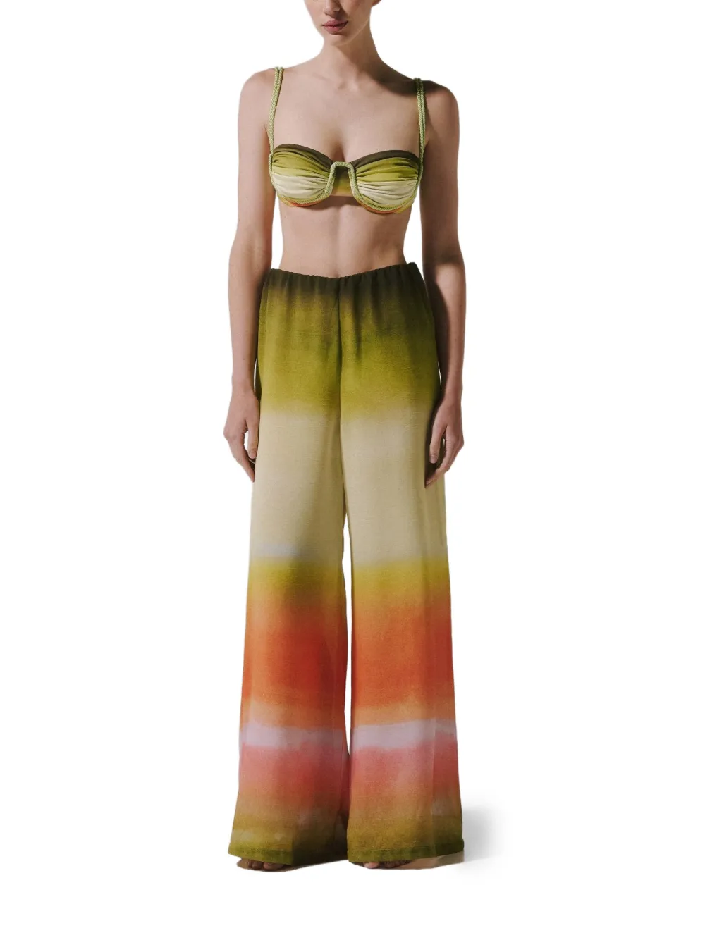 Baobab Lulu broek met elastische tailleband en wijde pijpen Groen