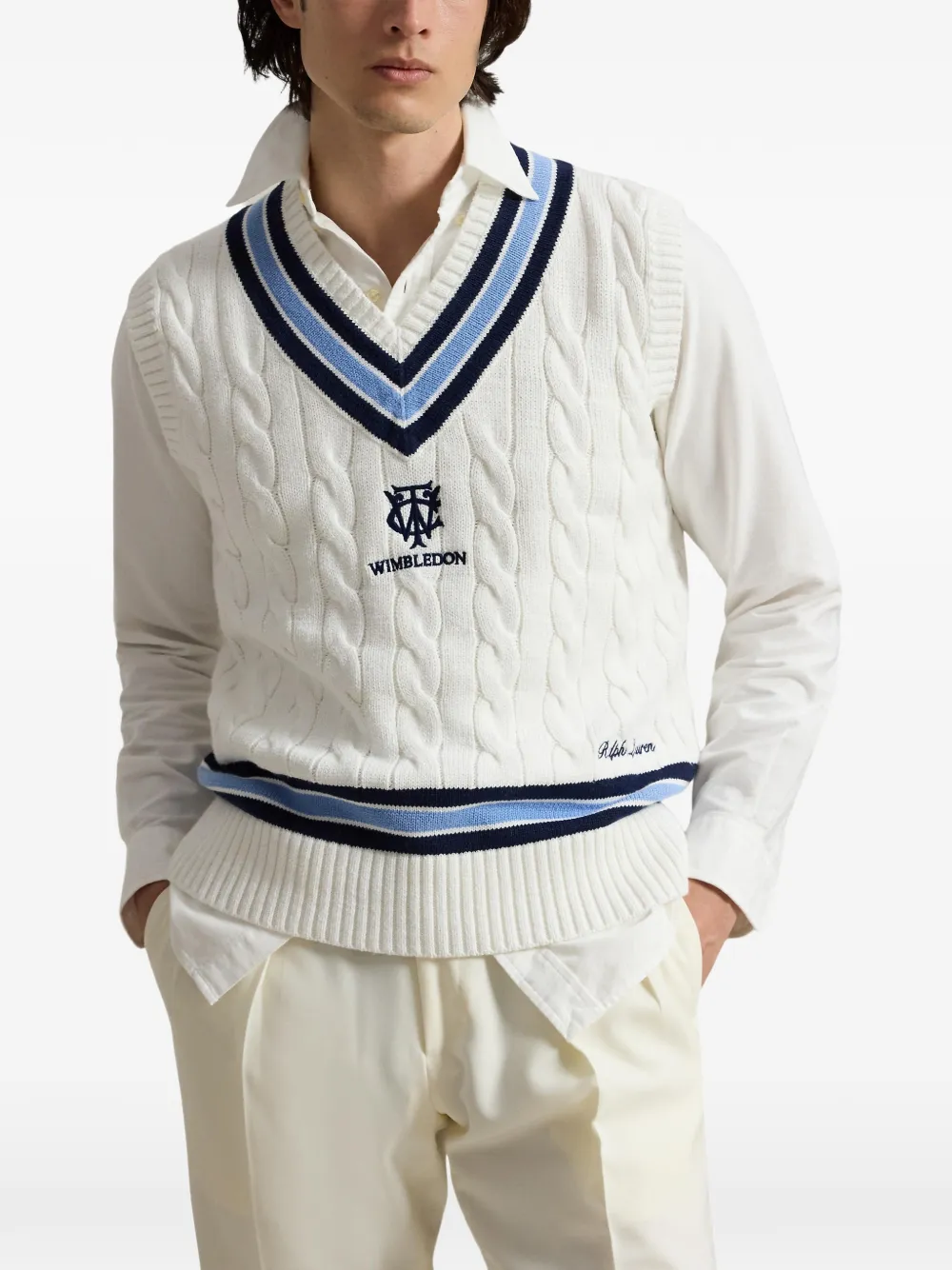Polo Ralph Lauren Wimbledon kabelgebreide spencer Wit
