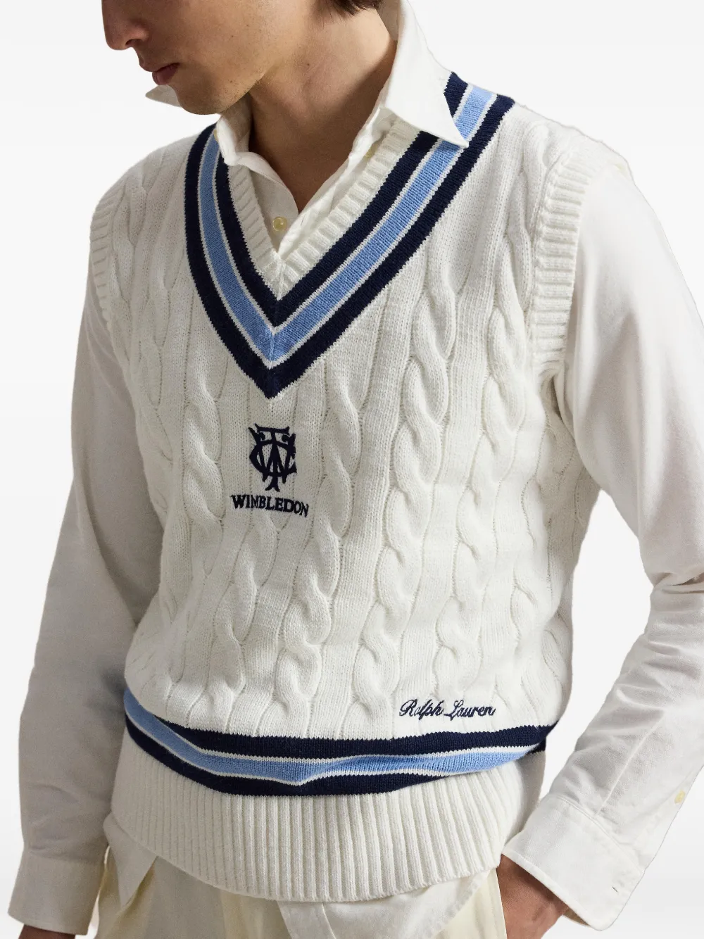 Polo Ralph Lauren Wimbledon kabelgebreide spencer Wit