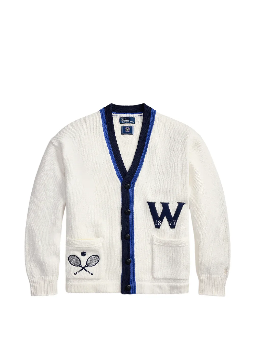 Polo Ralph Lauren x Wimbledon Cardigan a righe con applicazione 2026 - Bianco