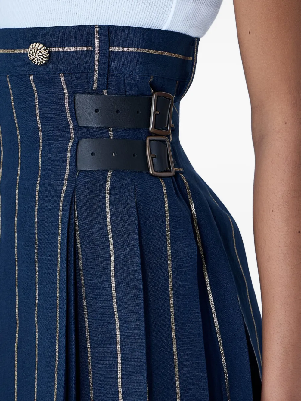 Vivienne Westwood Gestreepte linnen plooirok met knoopdetail Blauw