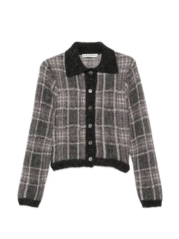 OUR LEGACY Mazzy Check-pattern Cardigan in Grey