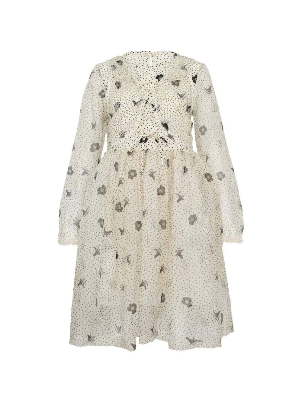 Renli Su print long sleeve dress - Toni neutri