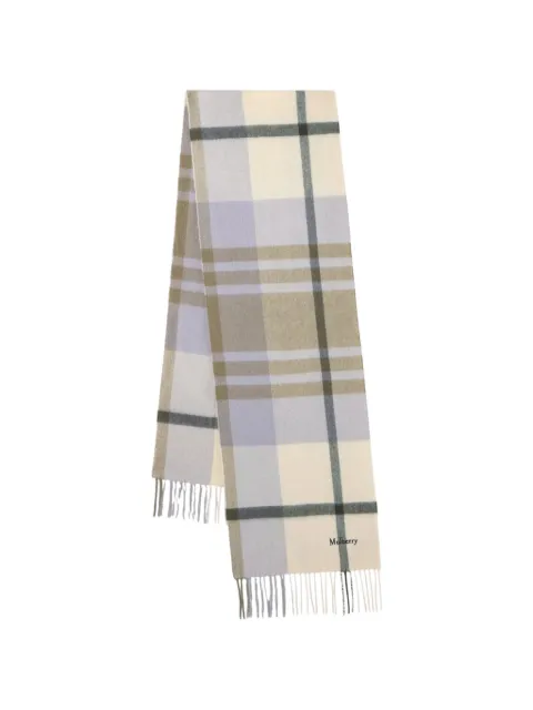 Mulberry check-pattern fringed-details merino wool scarf